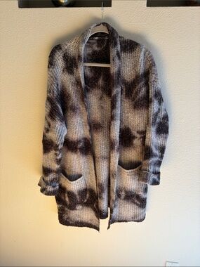Anthropologie Gray and Black Tie-Dye Open Sweater/Coat